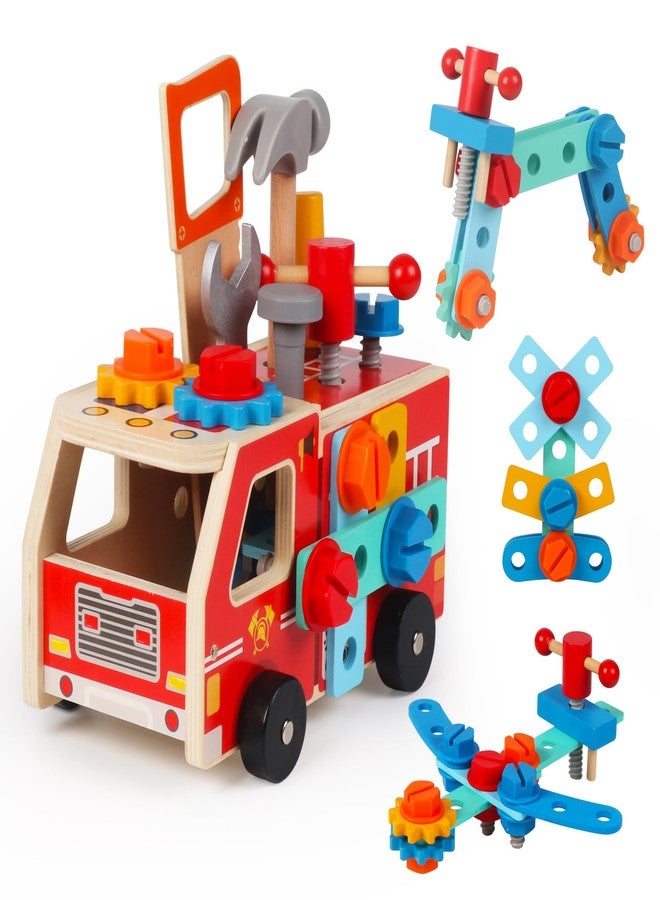 ALLABC Toddler Tool Kit - 33 PCS Montessori Toddlers Tool Box, Kids Pretend Play Tools Set Age 2-4, STEM Educational Toys for Age 3, Wooden Construction Toy, Boys Birthday Gift 2,3,4,5 Year Old (Fire Engine) - Image 1